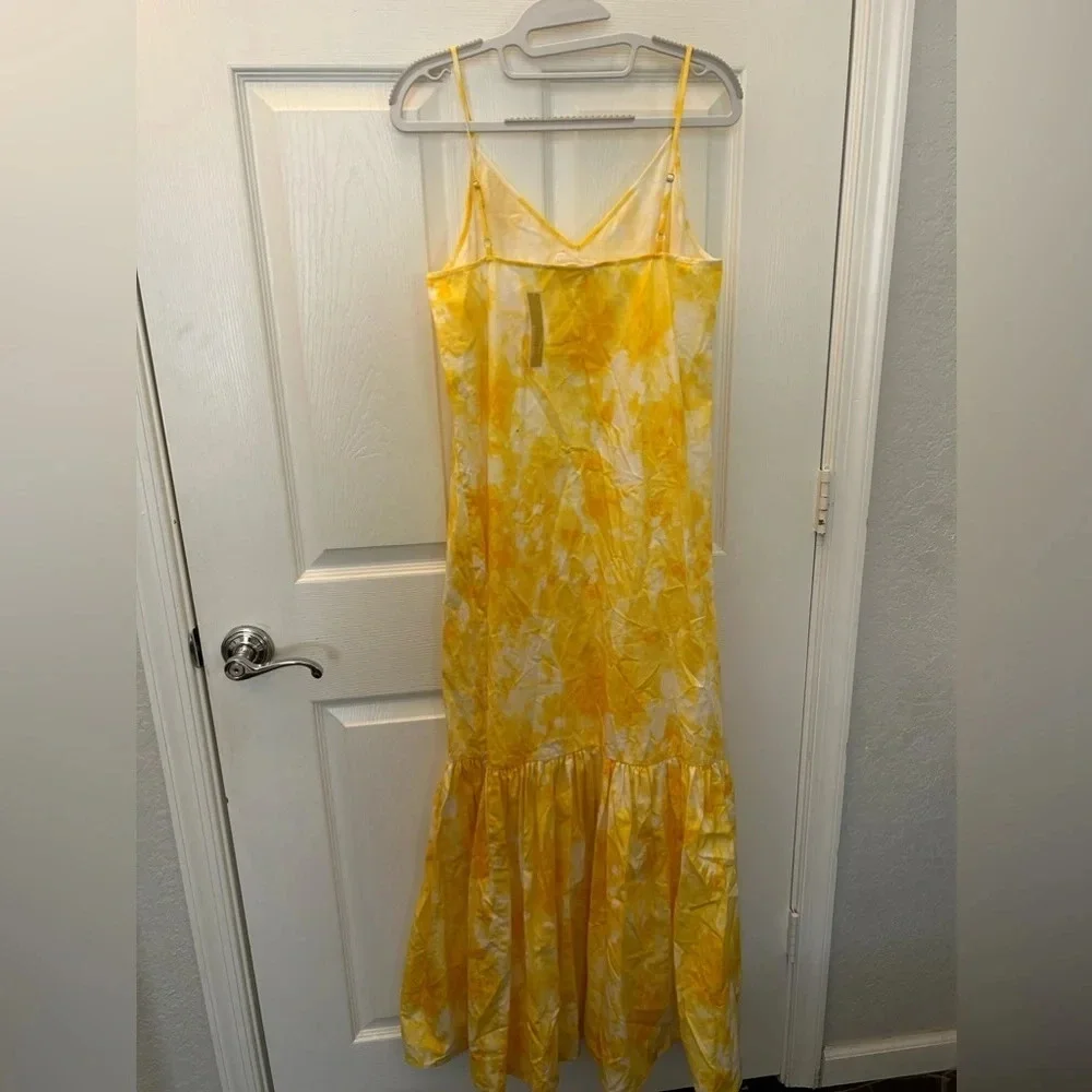 MICHAEL KORS Womens Yellow Tie Dye Sleeveless V Neck Maxi Ruffled Dress